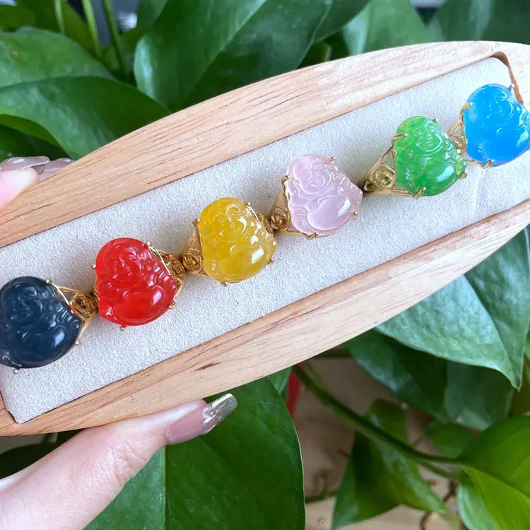

Jialin Jewelry green yellow purple buddha jade ring for men