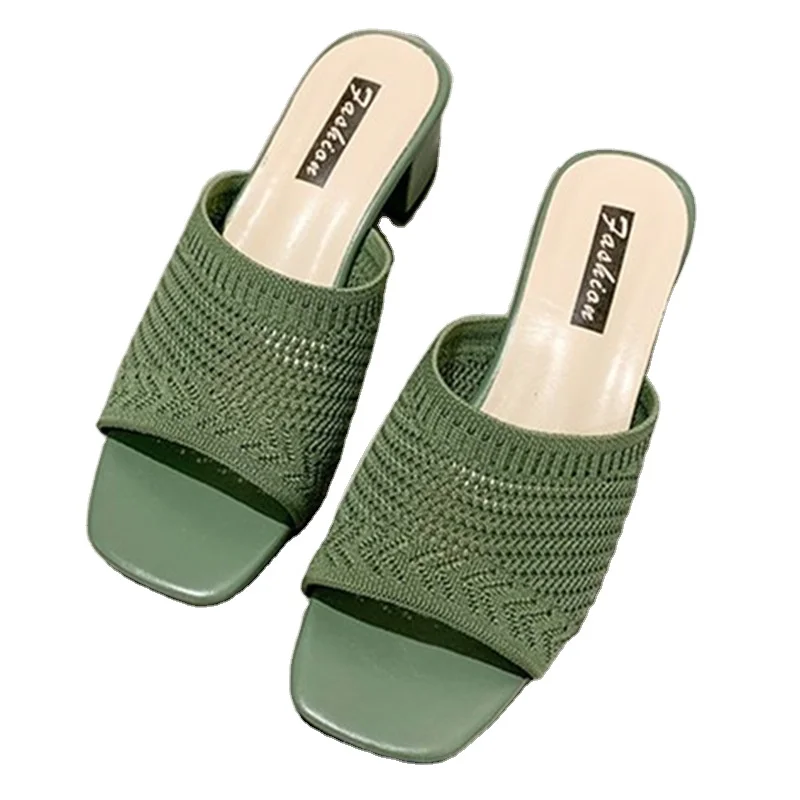 

Factory Sale Fashion Ladies Summer Slippers Candy Color Mesh Open Toe Block Heel Women Casual Slippers