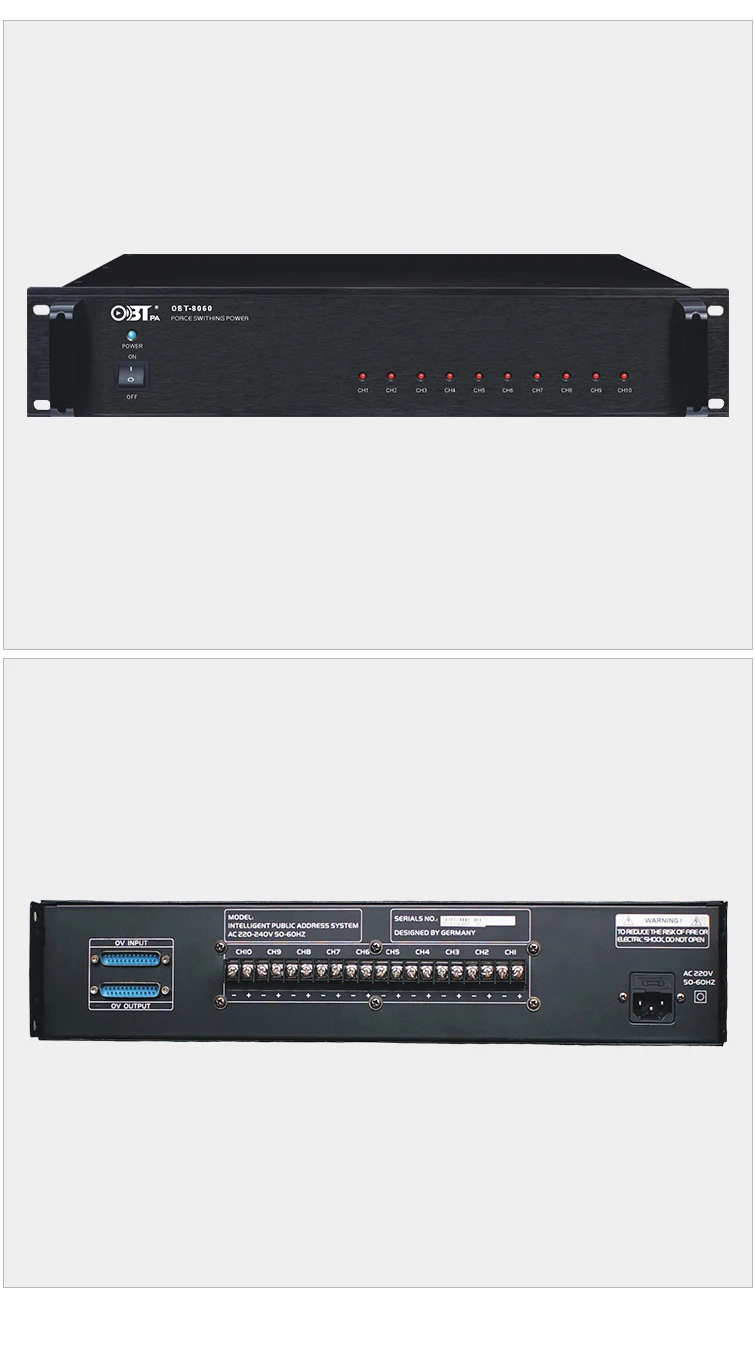 Public Address System Fire Alarm System 2u 19 Inch 10 Channel Forced