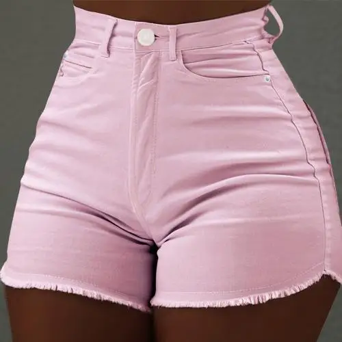 

hot sale fashion Polyester & Cotton Slim High Waist high waisted shorts women pocket Solid 293248