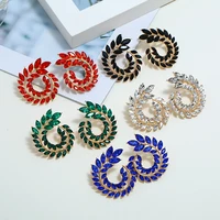 

multicolor New style handmade rhinestone round spiral earrings circle luxury jewelry women gold hoop earrings