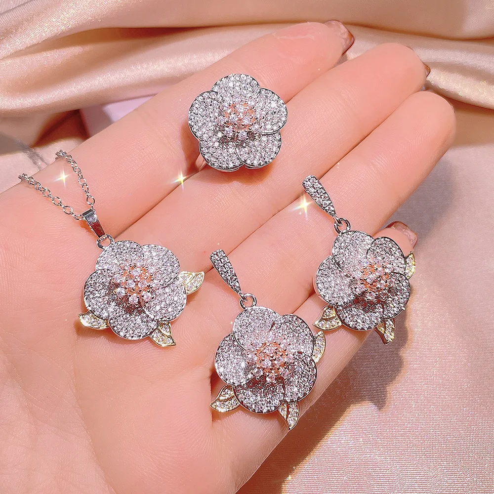 

Elegant jewelry suit KISS095 exclusive beautiful flower shape shine jewelry suit bridal jewelry set for women, Silver