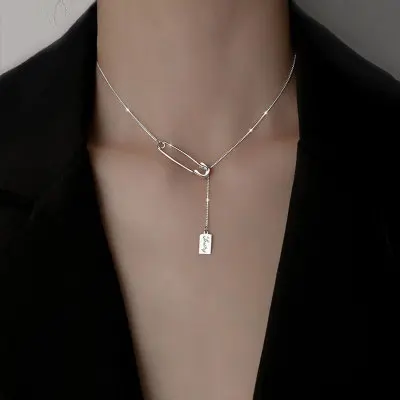 

Danyang S925 Sterling Silver Paper Clip Long Necklace for Women