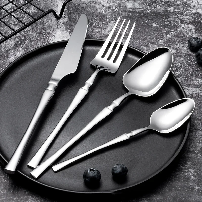 

New design with flat handle stainless steel 304 knife fork and spoon metal cutlery wedding flatware set