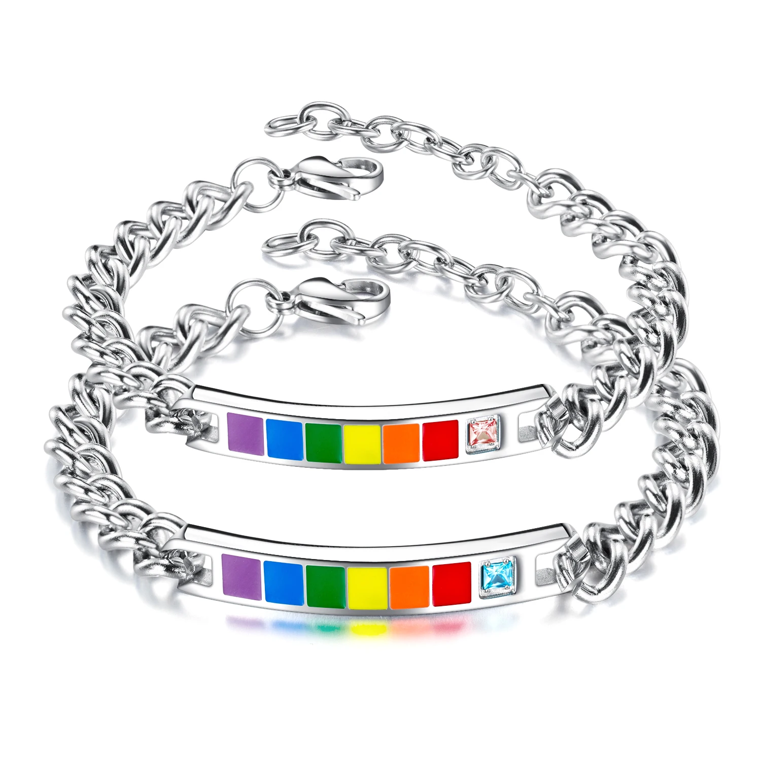 

Stainless Steel Rainbow Bracelets for Couples Gay & Lesbian Pride Jewelry LGBT Curb Cuban Chain Charm Bracelet