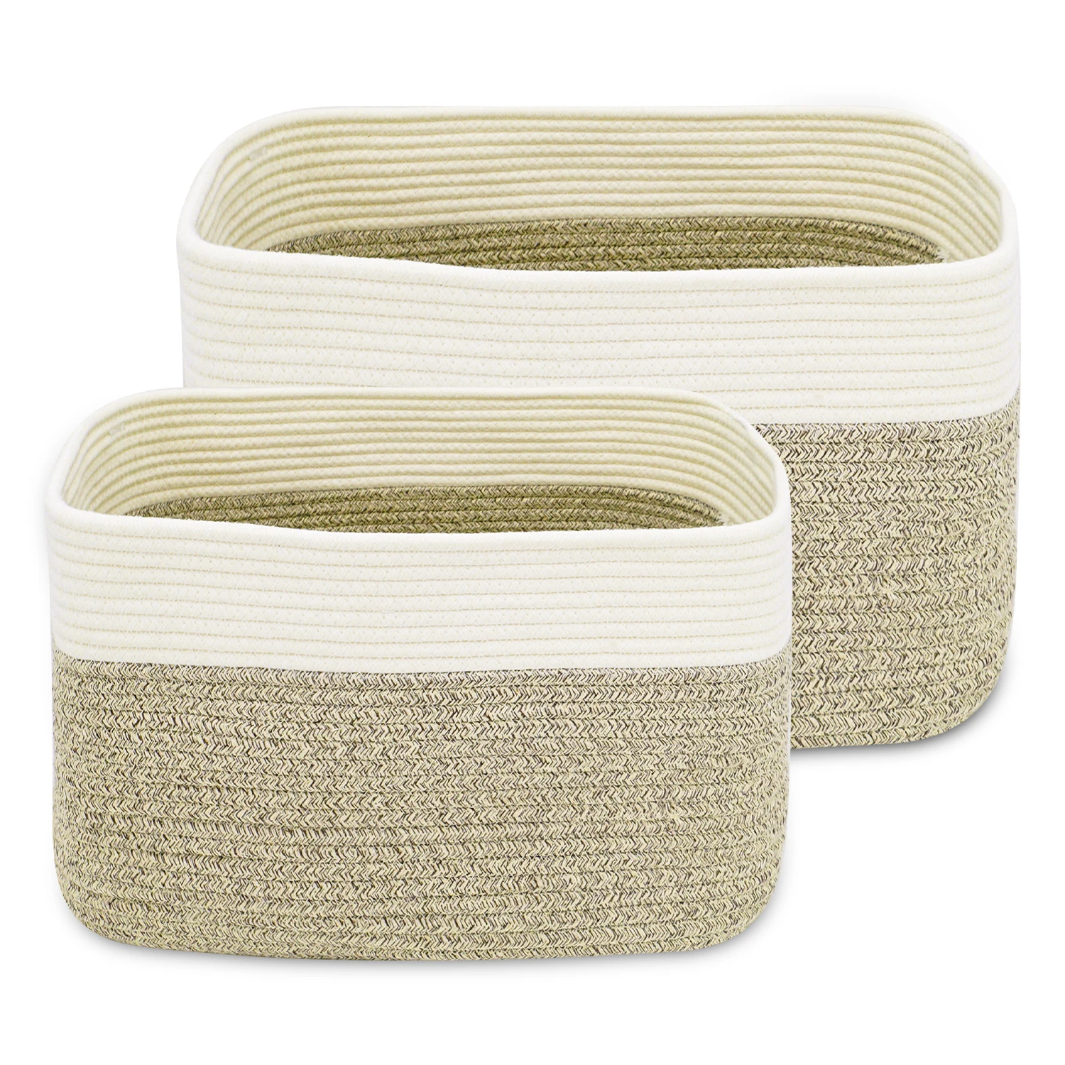 

Multi-function Set 2 Cotton Rope Laundry Hampers Material Storage Baskets with Handles, Gold and white,customized