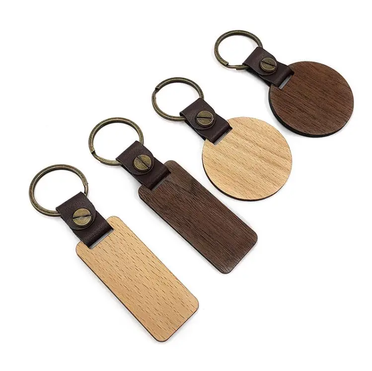 

Custom Wood Keychain Sublimation Blank Laser Engraving Key Ring Leather Wooden Keychain