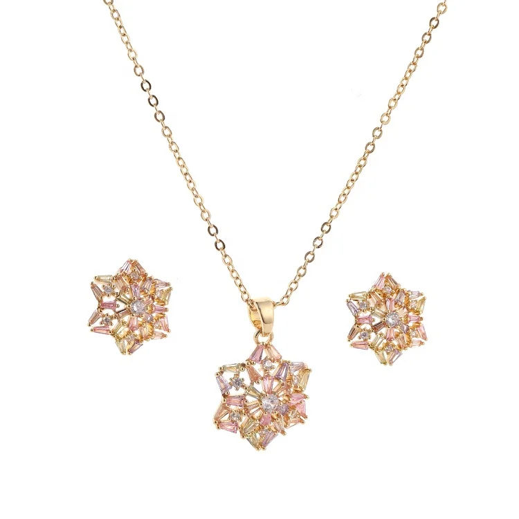 

Cubic Zirconia Colorful Star Necklace and Earrings Sets Jewelry Women for Party Bridal Wedding, 3 colors as pictures show