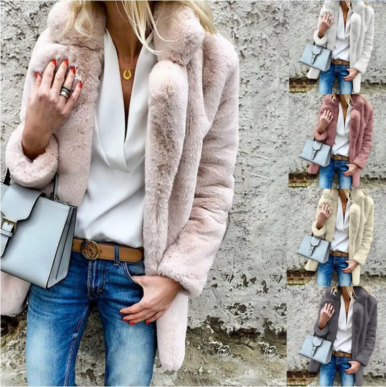 

Wholesale Winter Lapel Faux Fur Coat Women Oversize Elegant Outwear