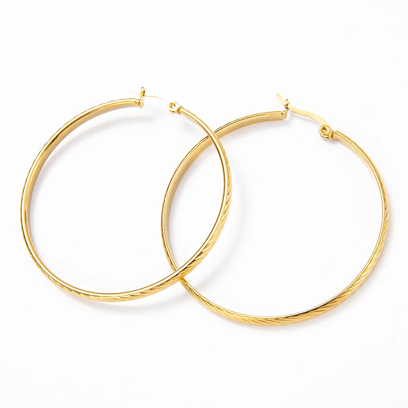 

Trendy Jewelry Carved Twisted Wire Circle Earrings Real Gold Plated Embossed Lines Hoop Earring For Women