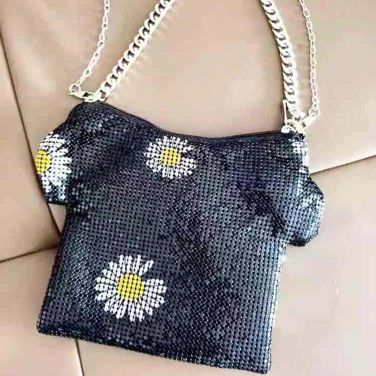 

2021 Korean trendy girls chic rhinestone cute daisy flower purses and handbags chain shoulder crossbody bag, 6color as picture
