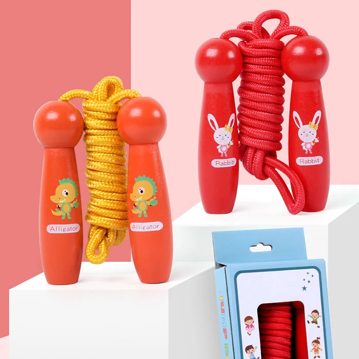 

new style kids cartoon wood skipping rope jump rope adjustable length for kids
