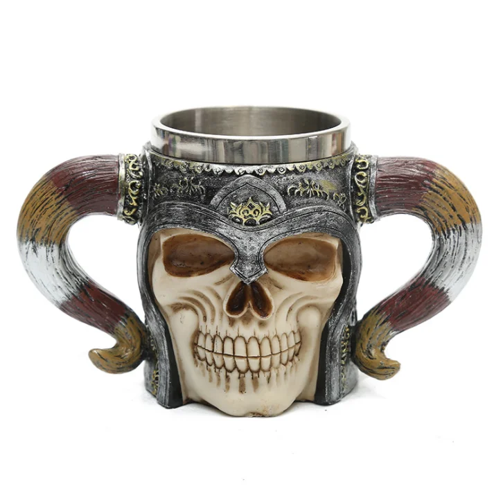 

Amazon Hot Sale Halloween Decorative Mug Resin Skull Beer Mug Skull, As shown