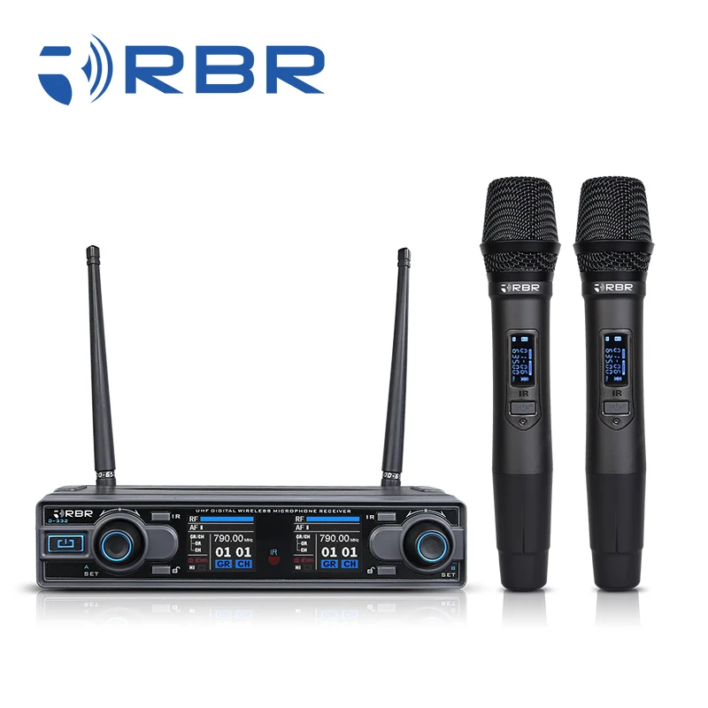

Digital d332 uhf dual channels wireless microphone system with recharge handheld, Black