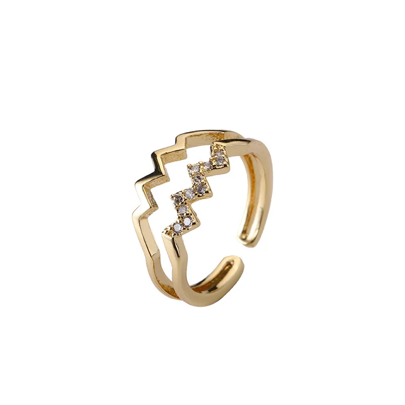 

Simple Design Real Gold Plated Zig Zags Band Ring CZ Double Layered Open Ring