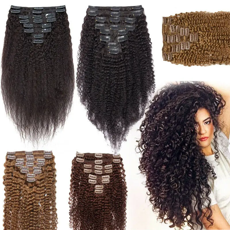 

Wholeslae 100% remy human hair clip-in extensions, brazilian 120g 4a 4b 4c afro kinky coily curly human clip in hair extensions