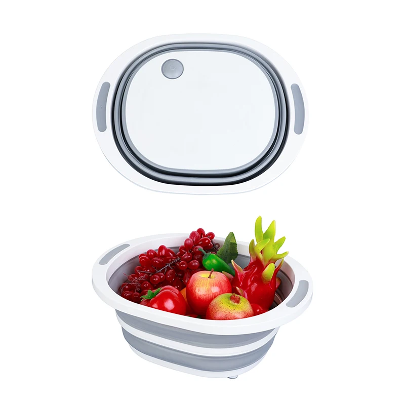 

Amazon Hot Portable Kitchen Multifunction Chopping Board Sink Folding Vegetable Fruit Wash Basin With Strainer, Grey