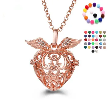 

Rose Gold Plated Crystal Angel Wing Essential Oil Aromatherapy Diffuser Necklace Mexico Pregnancy Harmoney Musical Ball Necklace