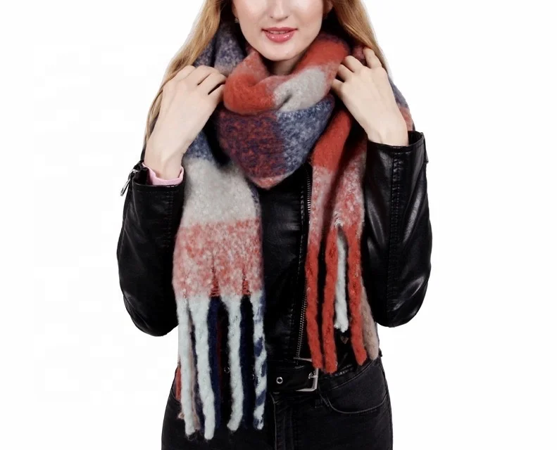 
Factory Direct Supply Tartan Wool Scarf Check Pattern Cashmere Thick Shawls Tassel Scarf 