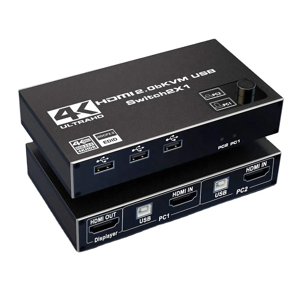 

OZK1 4K 60Hz 2 Port USB KVM Switch HDMI Switcher Support 2 PC Computers 3 USB & 1 HDMI 2.0B Port Output, Black