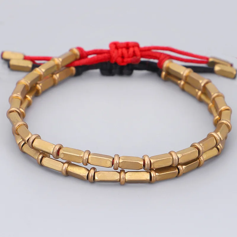 

Women Creative Knotted Budda Rope Bracelet Handmade Tibetan Copper Bead Bracelet Lucky Red Black Rope Bracelet (SK1333), As picture