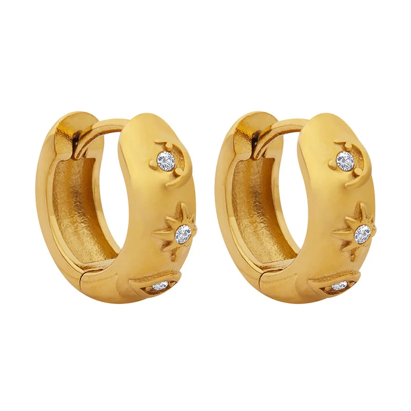 Vintage Style 18k Gold Plated Stainless Steel Circle Earrings Custom Female Jewelry Gold Earrings