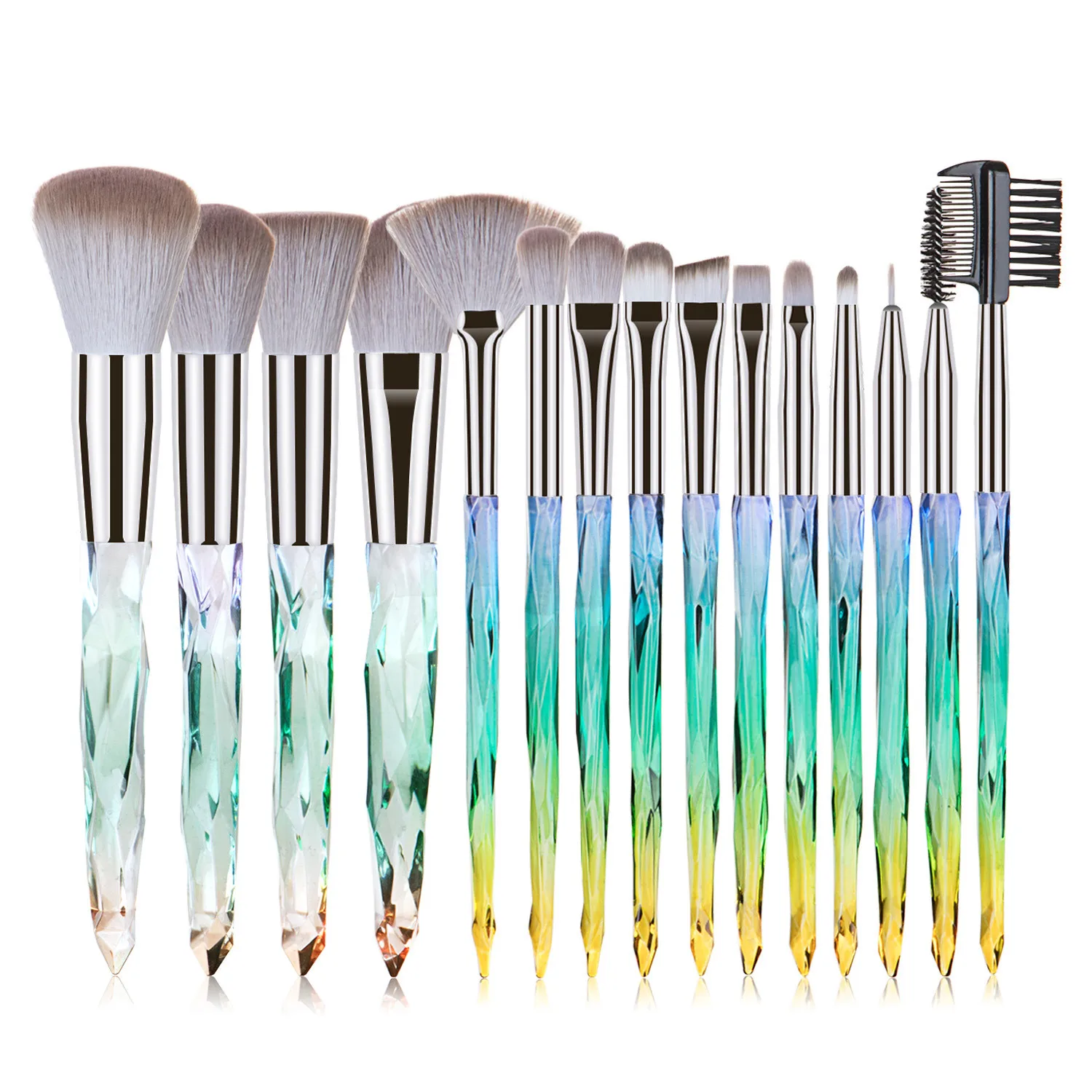 

Buy Again Shiny hourglass private label diamond gold glass clear handle transparent crystal makeup brushes set 15