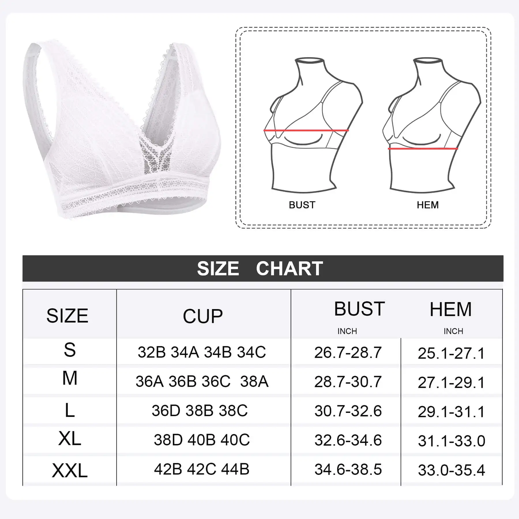 Women Lace Bra Full Coverage Bralette Top Padded Plunge Cutout Wirefree ...