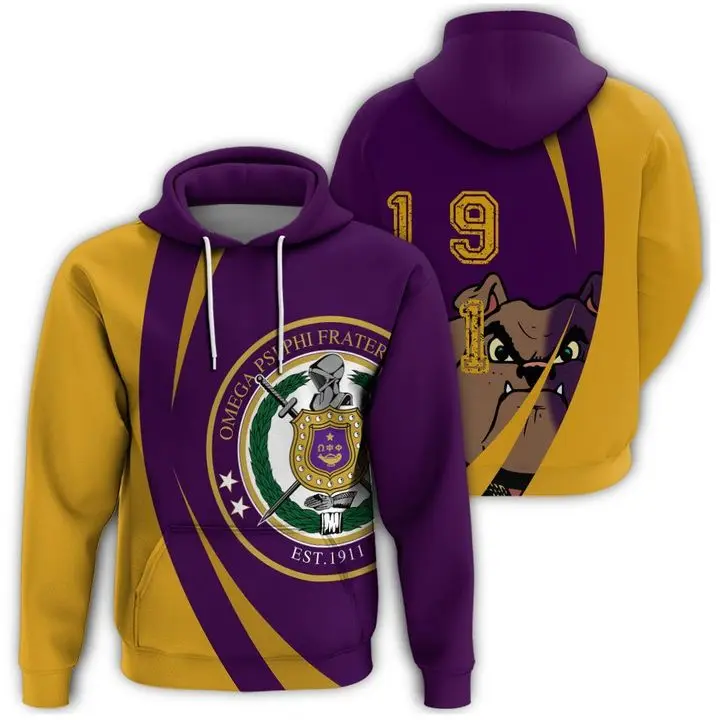 

Omega Psi Phi Bulldog Purple Printed Pullover Hooded Sweatshirt Top Quality Custom Oversize Hoodie Sweater Men's Sweater, Customized color