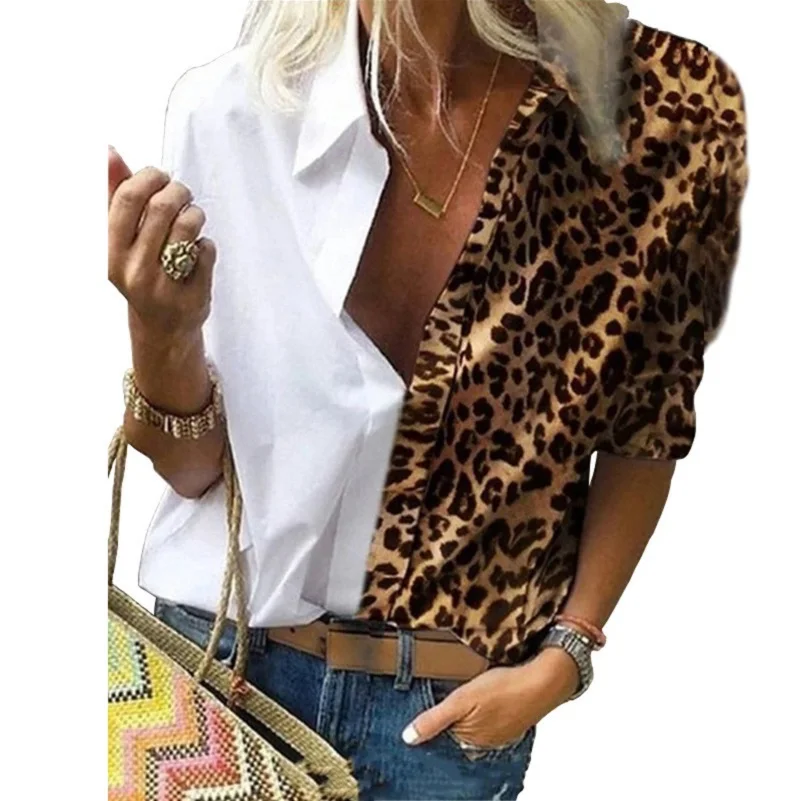 

2021 USA Explosion Style Printed Leopard Print Long Sleeve Loose Shirt Chiffon Shirt For Women Factory Wholesale Free Shipping