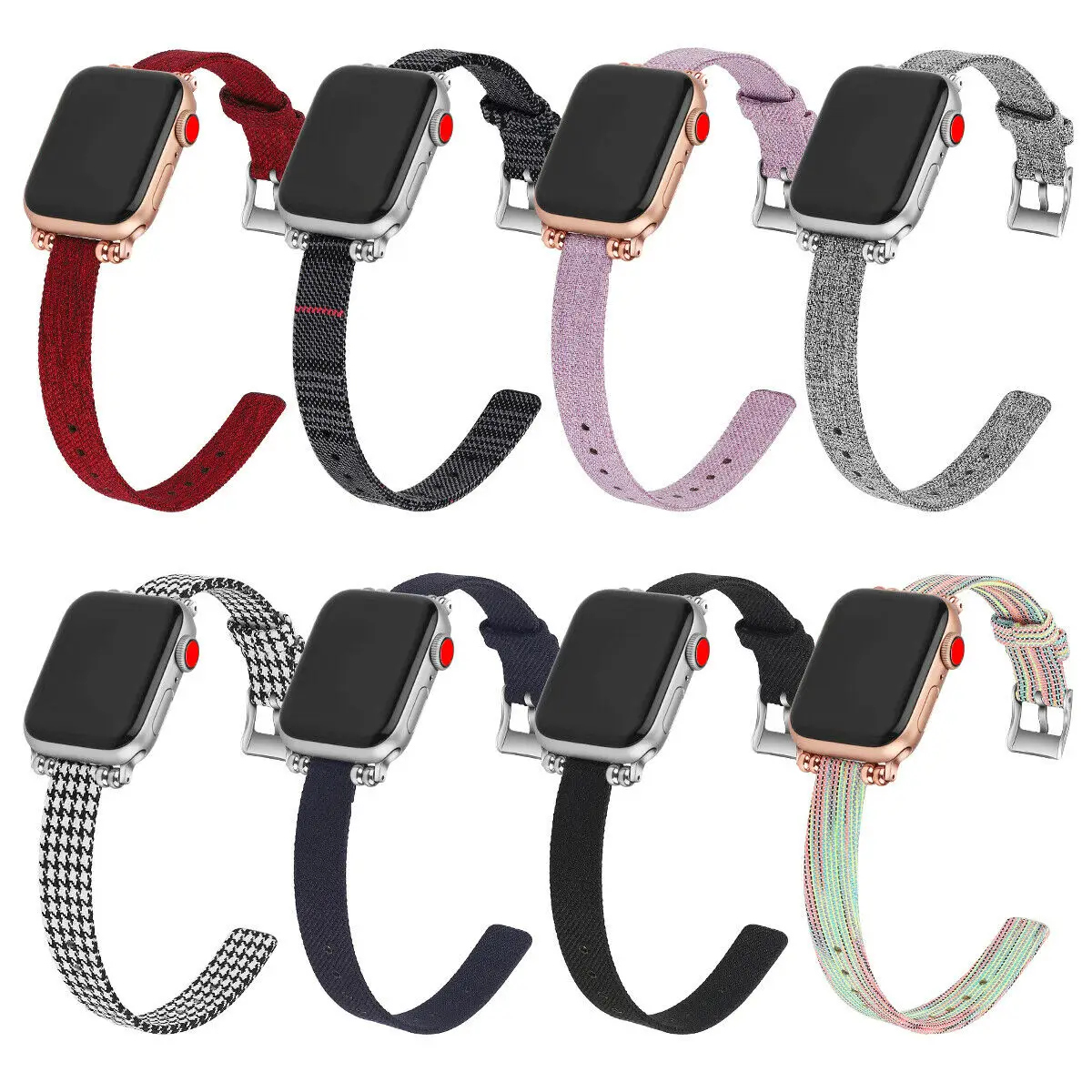 

Fashion Girls Women Plaid Fabric Wristband Braclet for Apple Watch Band 44mm 40mm 38mm 42mm Slim Watch Strap, Multi colors