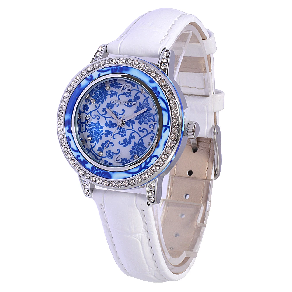 

Modern Fashion Ladies Watch with Marble Dial Diamonds Bezel Leather Strap Custom Logo Private Label Watch Timepiece