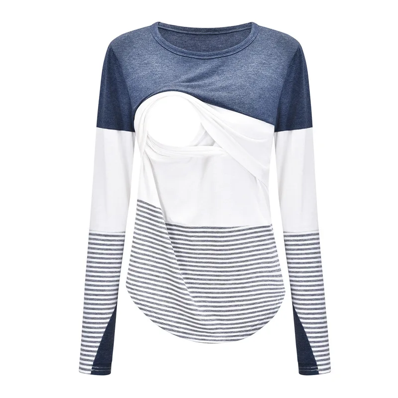 

Women's Maternity Breastfeeding Tops Floral Print Striped Stitching Nursing Shirts Maternity Clothing, Customized color