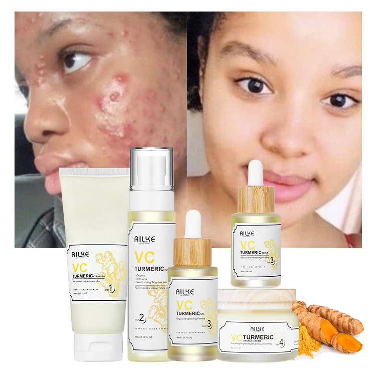 

Private Label Natural vitamin C organic ailke face care turmeric set anti-acne serum oil whitening cream skin care set