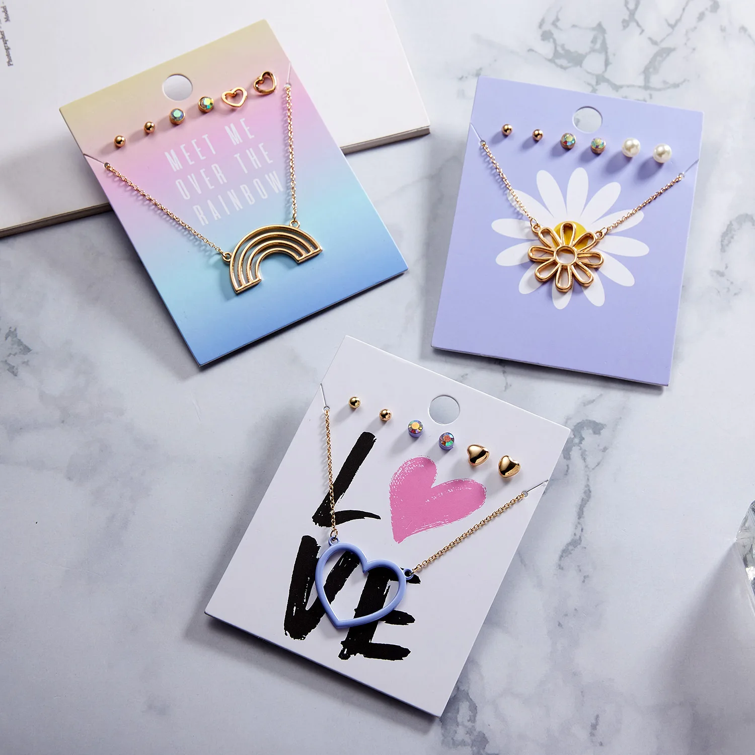 

Fashion Cute Cartoon Rainbow Flowers Caring Children Girl Necklace Earring Jewelry Set