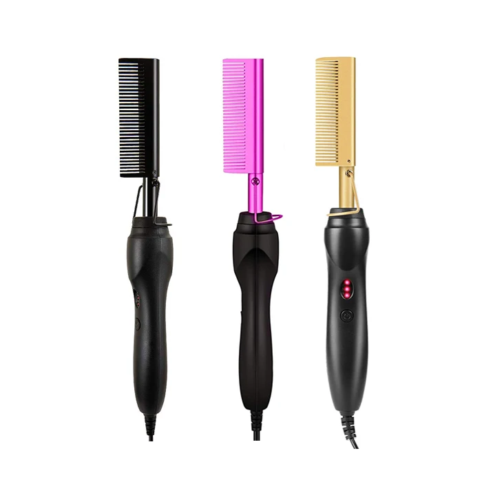 

custom logo Hair Straightener Heat Pressing Combs Ceramic Multifunctional Copper Electric Hot Comb for Natural Black Hair