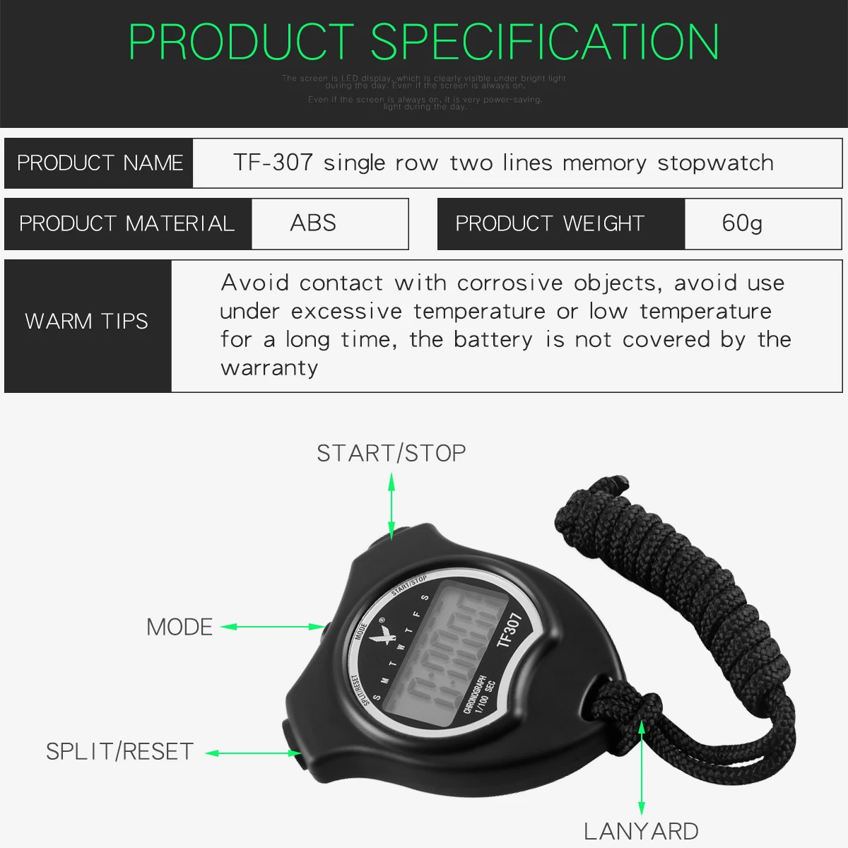 Vendita Calda Tf307 Professionale Chronograph Correre Timer Digitale