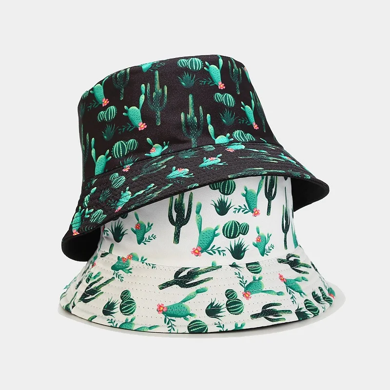 

Custom adults cactus embroidery all over printing reversible buckets hat