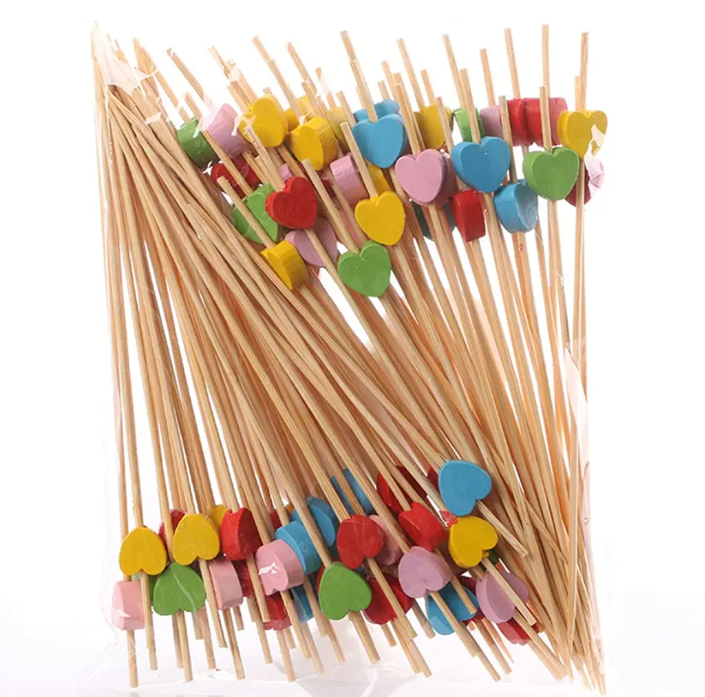 

Cocktail Picks 4.7inch Heart Fancy Dessert Sandwiches Toothpicks Appetizing Bamboo Cocktail Fruit Skewers