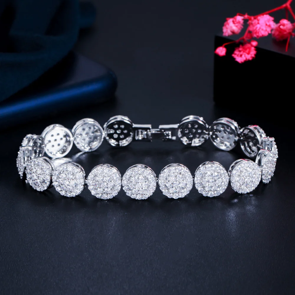 Dainty Top Quality African Gold Plated Round Big Wide CZ Women Luxury Jewelry Bracelet for Wedding Bride Bridesmaid Accessories