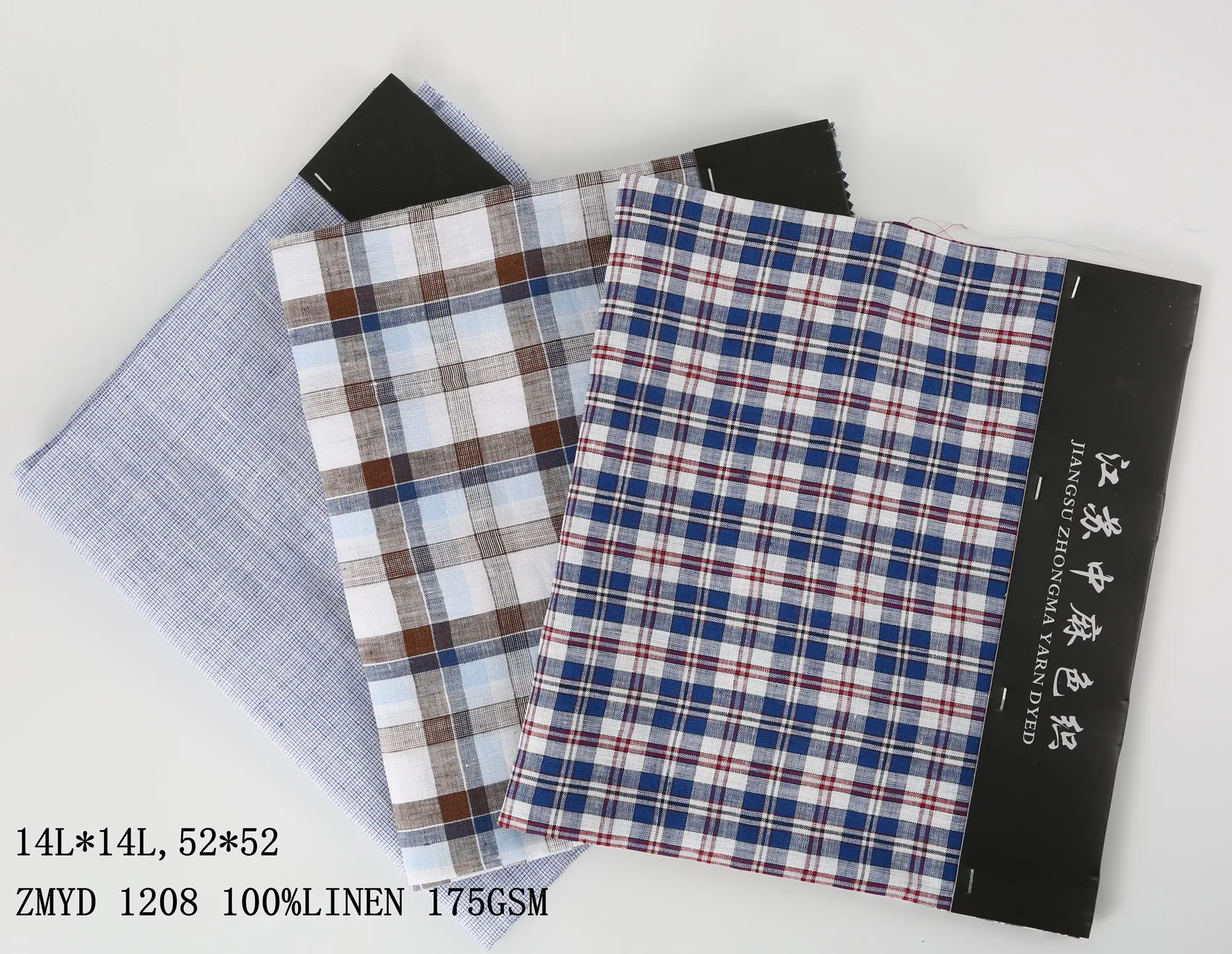 
Hot selling Y/D plaid fabric of style ZMYD 1002 pure linen shirt fabric 