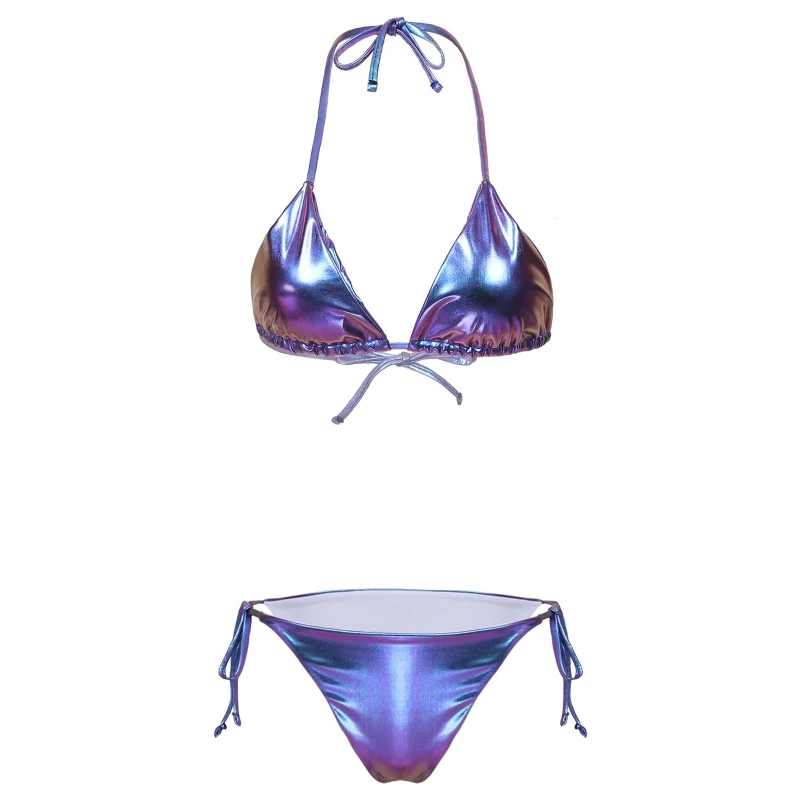 

Wholesale Padded Bra with Briefs Women Patent Leather Lace-up Bikini Underwear Swimsuit Set