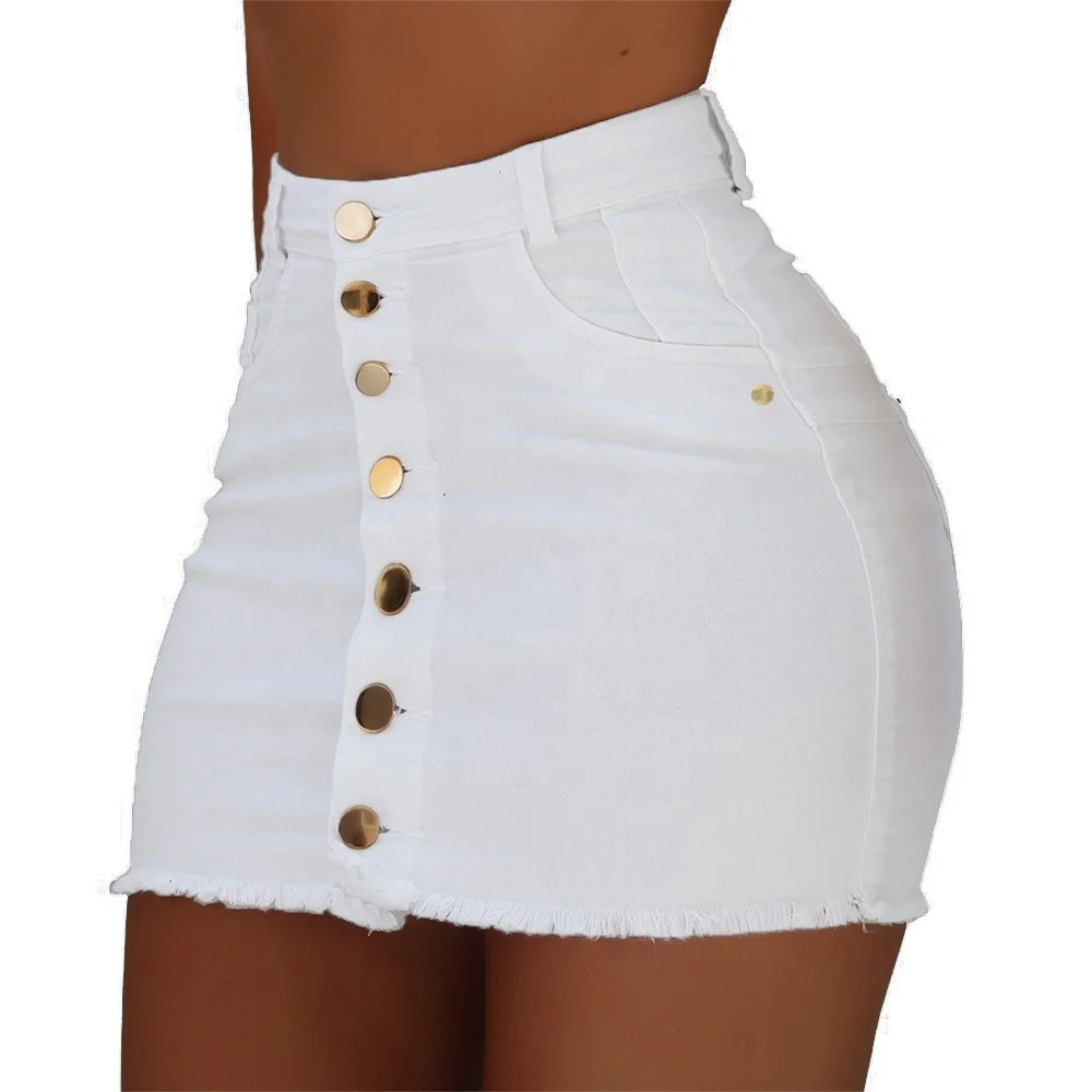 

New arrival high waist solid color short skirt single breasted women denim skirt