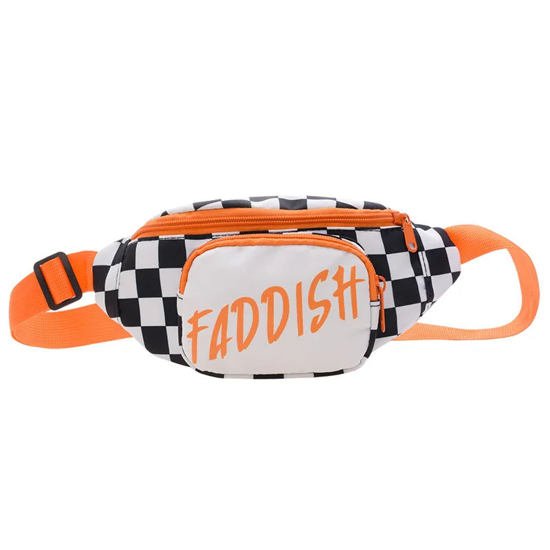 

Factory wholesale boys checkerboard chest bag small waterproof girls nylon waist bag for kids, Customized color