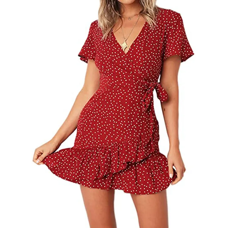 

New Arrival Amazon Hot Sale Summer Women Short Sleeve Print Dress V Neck Casual Short Dresses For Dress Costume