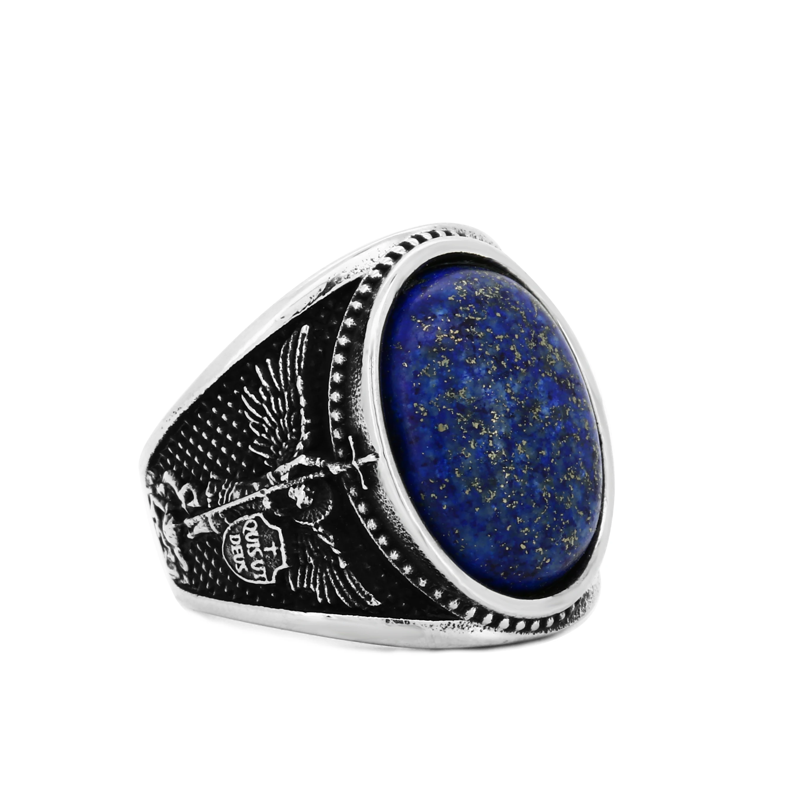 

SS8-1061R 2023 New Creative Design Stainless Steel St Michael Ring Religious Pattern With Blue Zircon Exquisite Fashion Jewelry