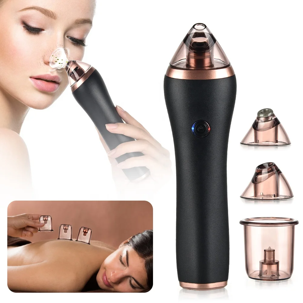 

Custom Logo Professional Rechargeable Led Electric Pore Vacuum Cleanser Facial Blackhead Remover With Body Cupping Suctions