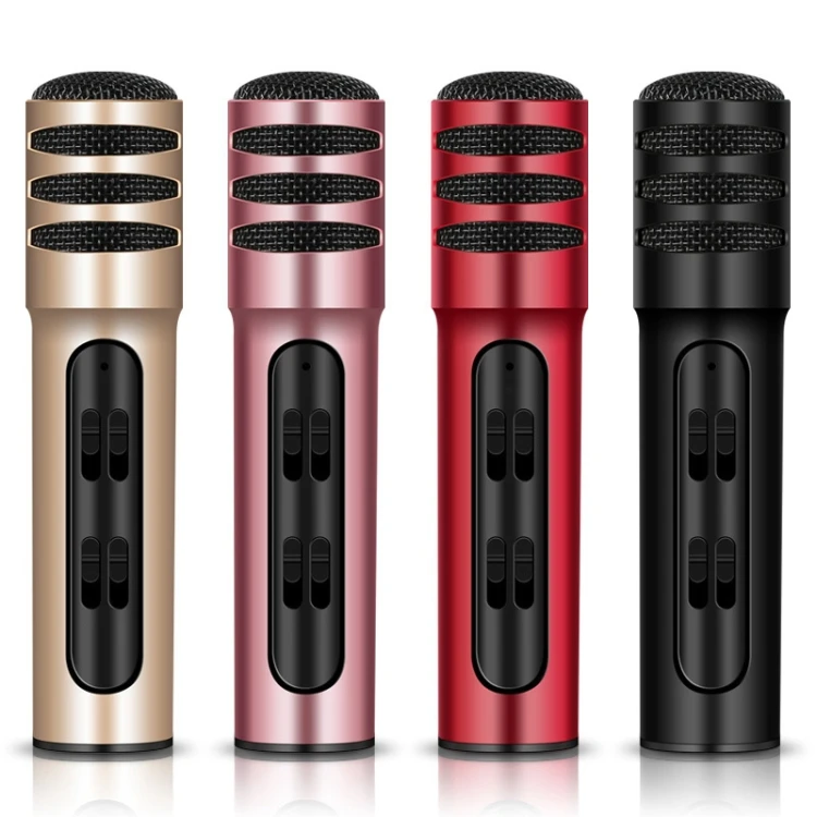

BGN-C7 Portable Usb Mini Handheld Dual Mobile Phone Condenser Live Singing Wireless Karaoke Microphone, Black, pink, gold, red