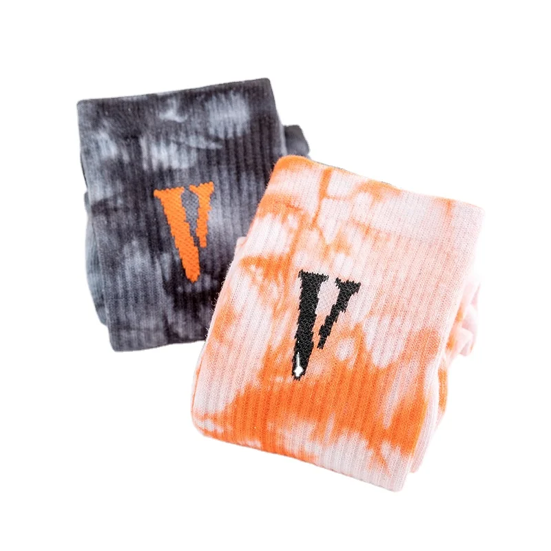 

Factory direct sales Custom logo sport athletic cotton designer socks vendors tie dye socks for unisex, Black and orange