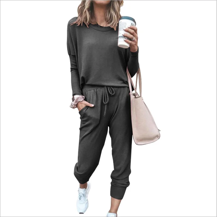 

Hot sale pure color women's sports suit long sleeve jogging tracksuit
